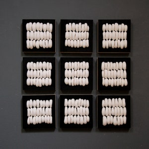 Wood Block Dimensional Abstract Wall Art -  Clay Multi Panel Wall Art Installation in Black White Art