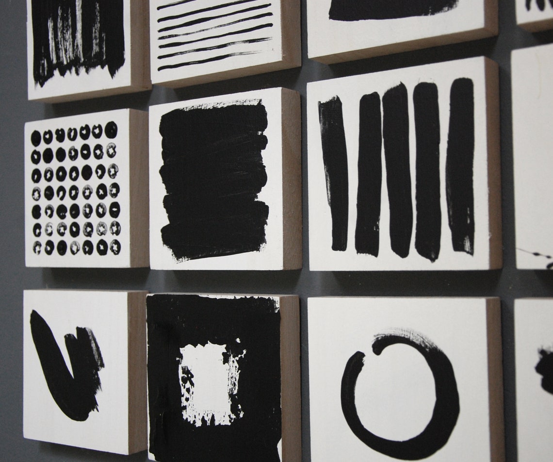 Commercial Wall Art Wood Block Art Abstract Painting Black Etsy