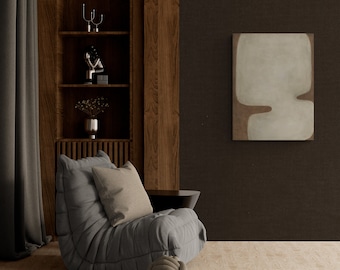 Modern Abstract Painting in Cream & Beige on Canvas Wall Art, Extra Large Wabi Sabi Decor Shapes Art