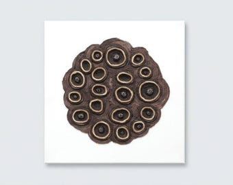 Multi-Media Modern Organic Abstract Lotus Flower Seedpod Wall Hanging