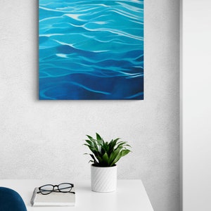 Arte abstracto de agua pintura de agua, decoración de la casa del lago, pintura del océano, pintura del mar, pintura azul, decoración náutica, decoración de la casa de playa imagen 2