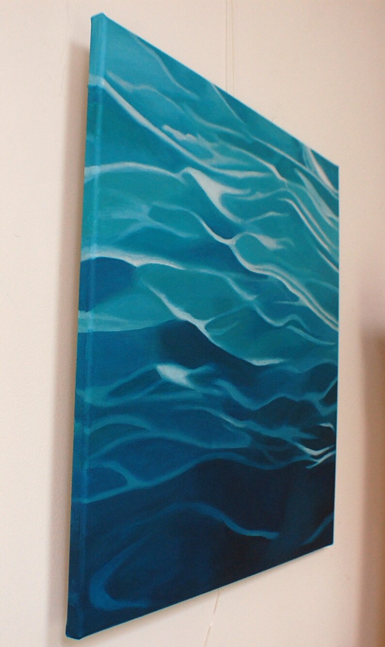 Arte abstracto de agua pintura de agua, decoración de la casa del lago, pintura del océano, pintura del mar, pintura azul, decoración náutica, decoración de la casa de playa imagen 10