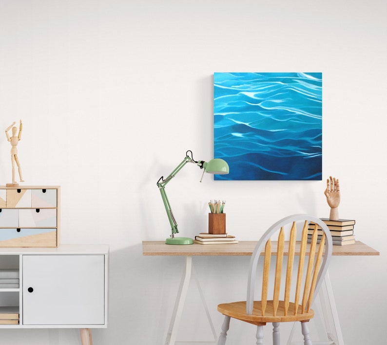 Arte abstracto de agua pintura de agua, decoración de la casa del lago, pintura del océano, pintura del mar, pintura azul, decoración náutica, decoración de la casa de playa imagen 1