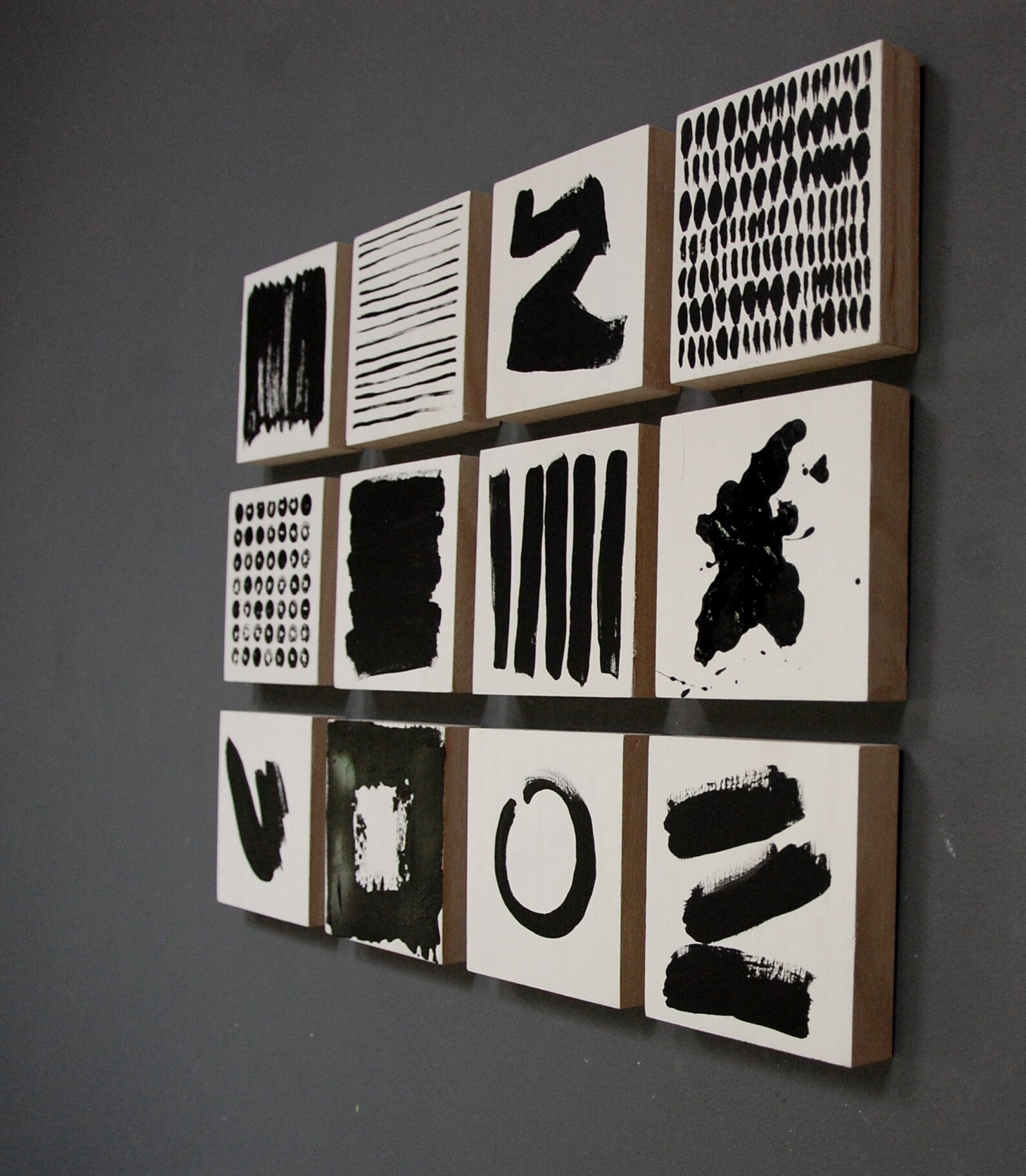 Commercial Wall Art Wood Block Art Abstract Painting Black Etsy