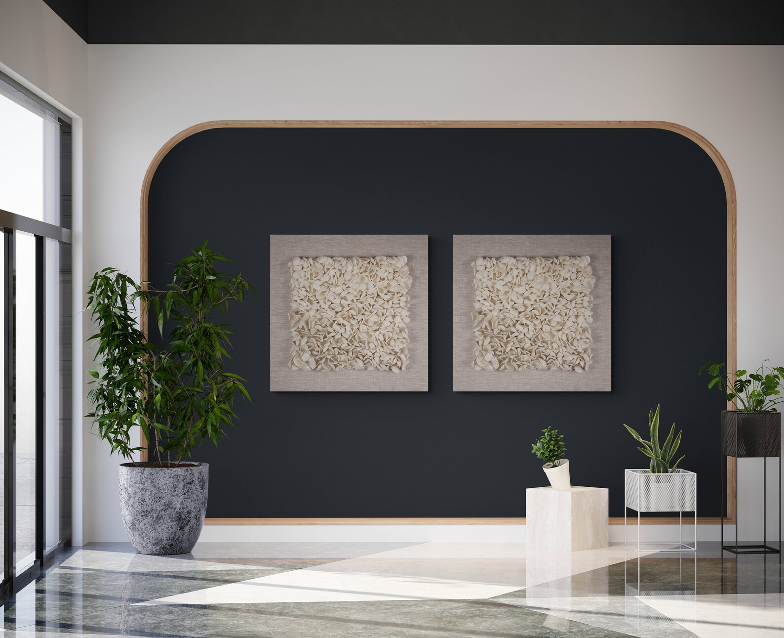 Organic Modern 3D Designer Wall Decor - Cream Linen Framed Clay ...