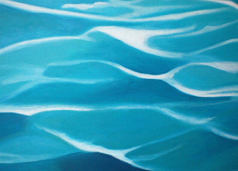 Arte abstracto de agua pintura de agua, decoración de la casa del lago, pintura del océano, pintura del mar, pintura azul, decoración náutica, decoración de la casa de playa imagen 7