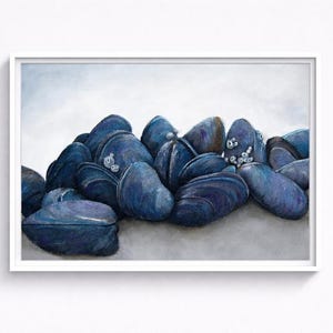 Muscheln Muschel Wandkunst - Nautische Küsten Ozean Strand Haus Dekor in Grau Blau