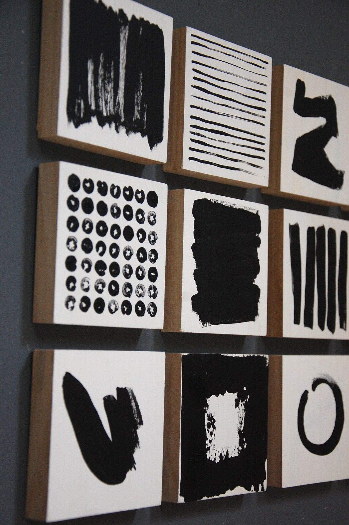 Commercial Wall Art Wood Block Art Abstract Painting Black Etsy