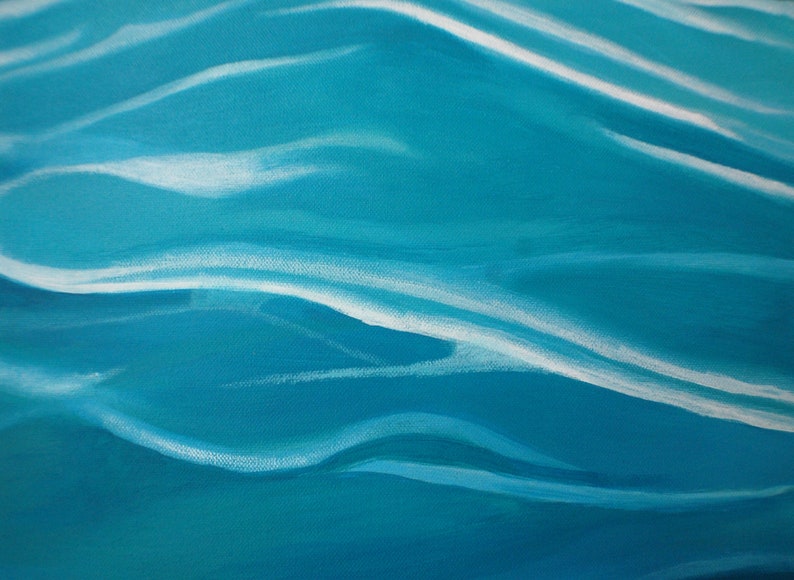 Arte abstracto de agua pintura de agua, decoración de la casa del lago, pintura del océano, pintura del mar, pintura azul, decoración náutica, decoración de la casa de playa imagen 6