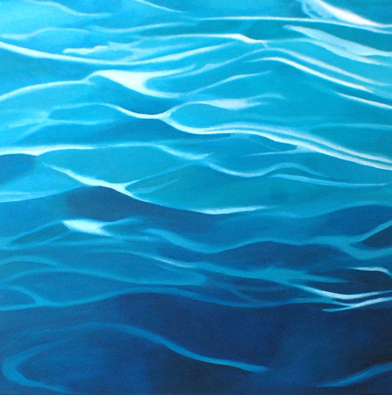 Arte abstracto de agua pintura de agua, decoración de la casa del lago, pintura del océano, pintura del mar, pintura azul, decoración náutica, decoración de la casa de playa imagen 5