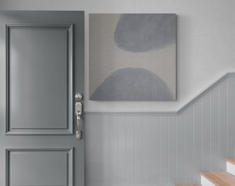 Pale Gray Abstract Wall Art Minimalist Painting on Canvas Contemporary Decor for Entryway, Office or Living Room