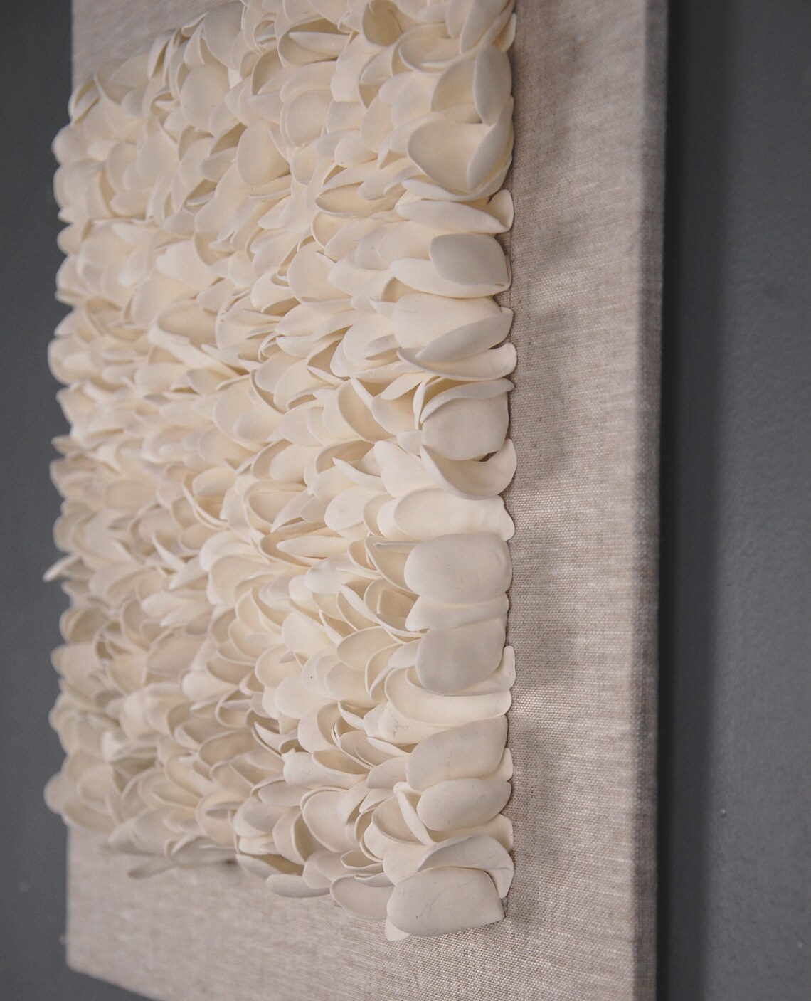 Organic Modern 3D Designer Wall Decor Cream Linen Framed Clay Textured ...