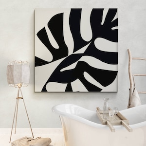 Oversized Extra Large Graphic Black and White Monstera Leaf Painting Modern Abstract Wall Art