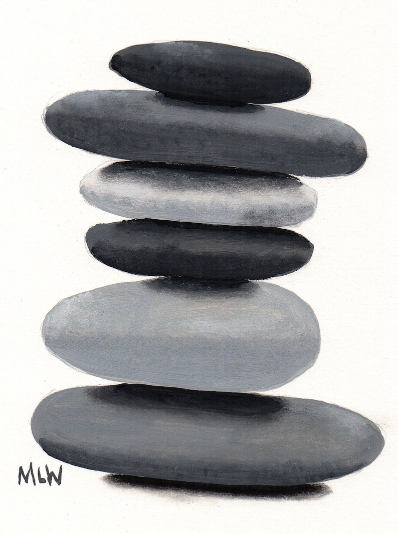 Zen Stones Pebbles Print  Black & White Minimalist Art Modern image 2