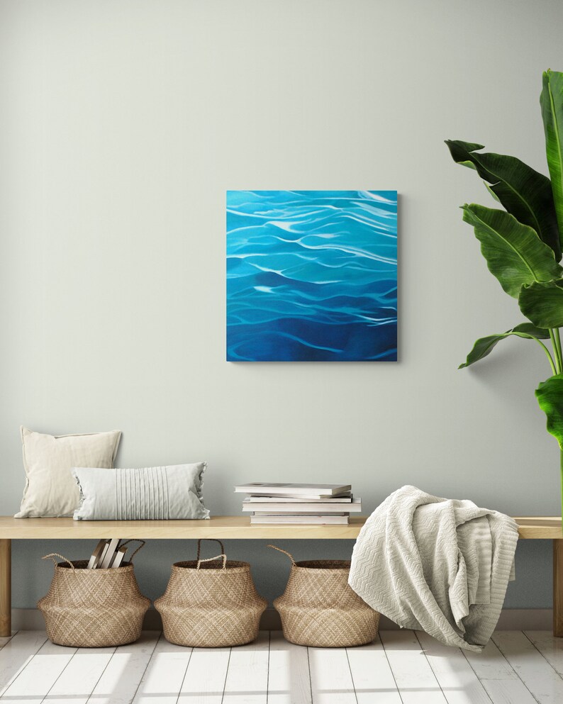 Arte abstracto de agua pintura de agua, decoración de la casa del lago, pintura del océano, pintura del mar, pintura azul, decoración náutica, decoración de la casa de playa imagen 4