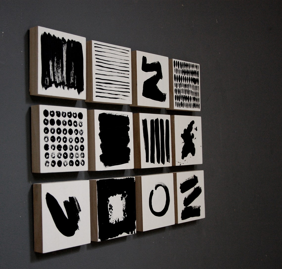 Commercial Wall Art Wood Block Art Abstract Painting Black Etsy