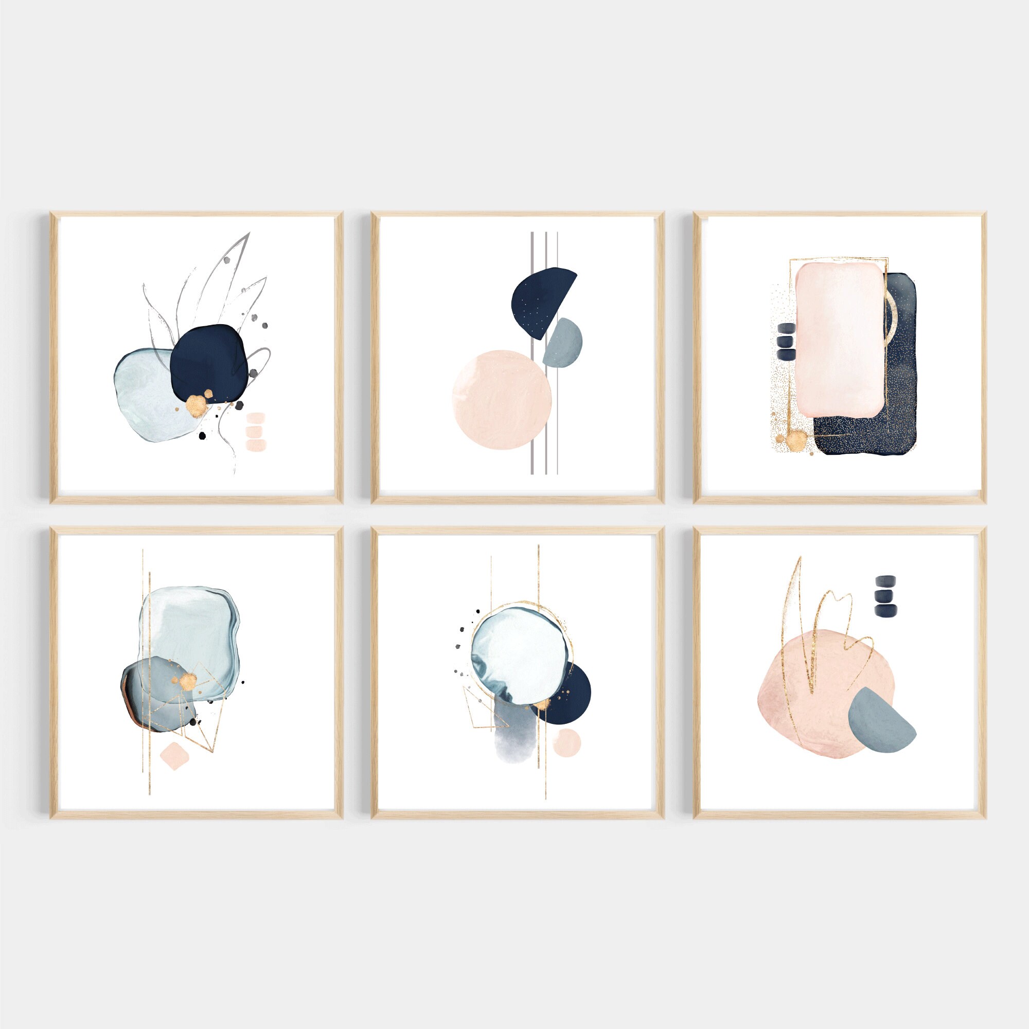 Printable Art Abstract Square Set of 6 Blue Pink - Etsy