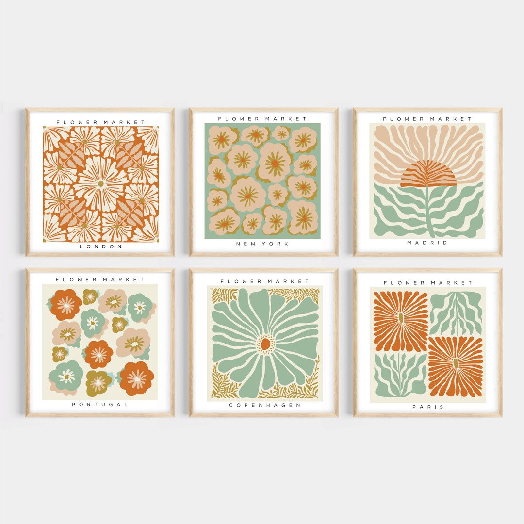 Printable Art Square Set of 6 Flower Market Green - Etsy