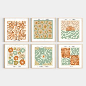 Lot de 6 carrés d'art à imprimer, marché aux fleurs, vert