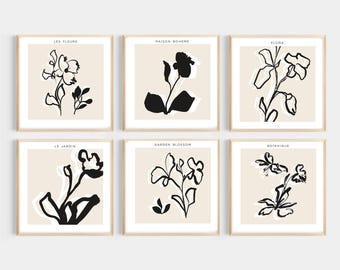 Art Square Floral Minimalist Black and White