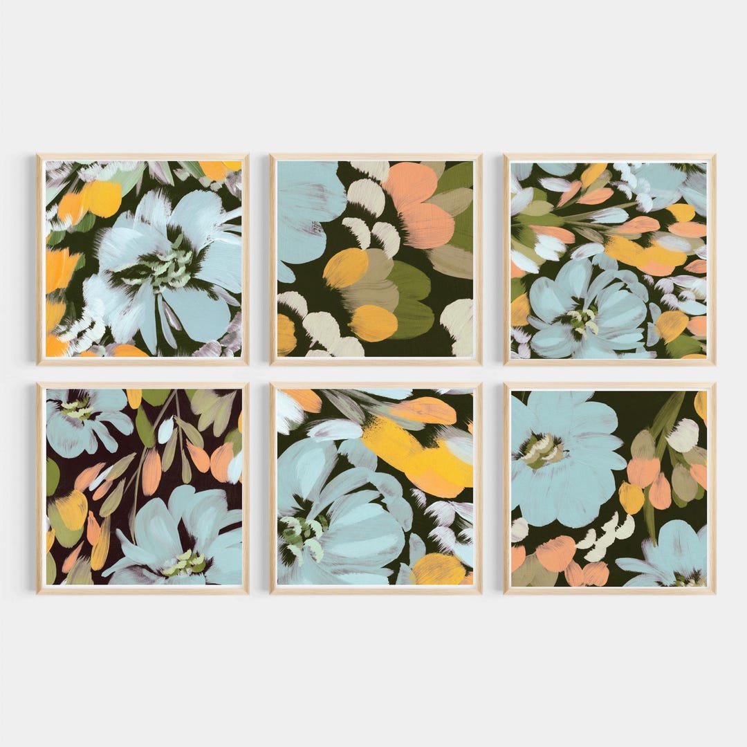 Square Floral Art Printable Set of 6 - Etsy