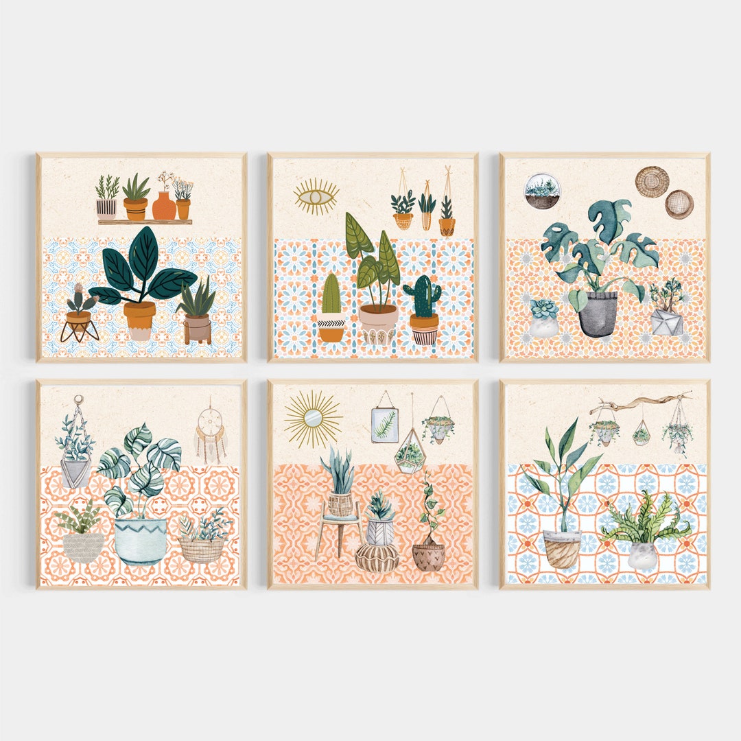 Printable Art Plants Boho Tiles Square Set of 6 - Etsy