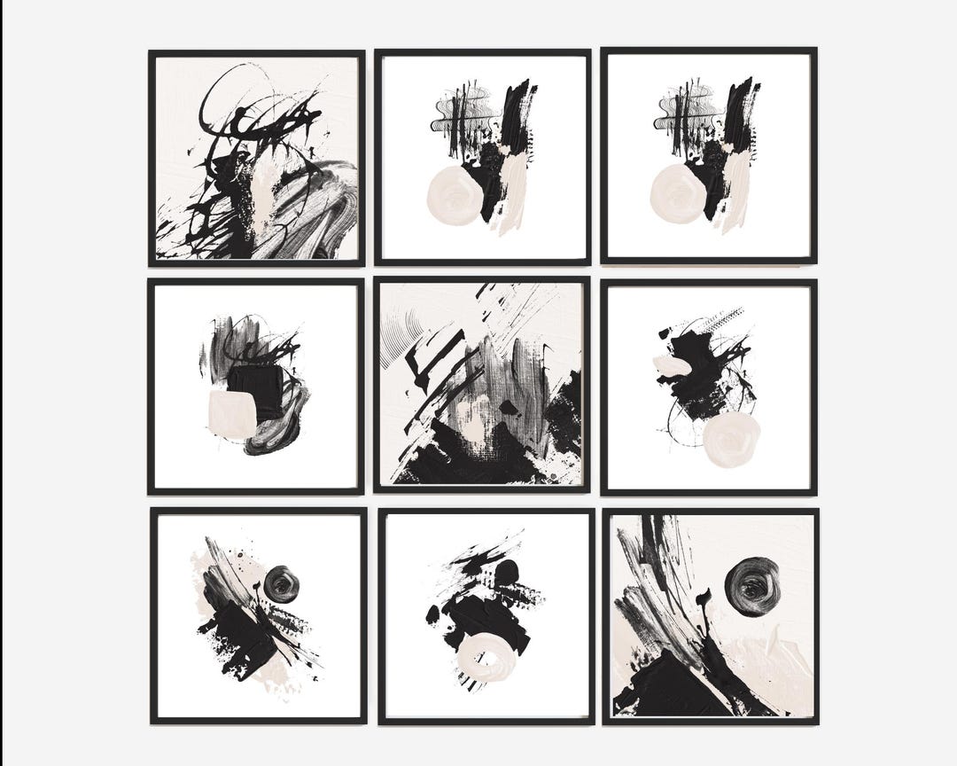 Printable Art Abstract Black Square Set of 9 - Etsy