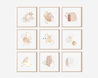 Printable Art Abstract Neutral Square Set of 9 12X12
