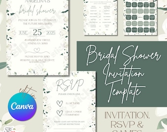 Floral Bridal Shower Invitation Bundle: Editable Canva Template | Digital Download