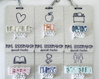 Personalized Acrylic Hall Pass Set | Teacher Classroom Decor, Lanyard Included