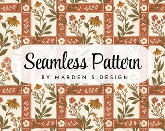 Boho Wildflower Seamless Pattern | Terracotta Botanical Background (Digital Download)