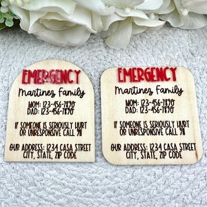 Emergency Contact Magnet| Wooden Magnet| Safety Magnet|  Emergency Contact Phone Numbers| Emergency Address| Child Safety| 911 Information|