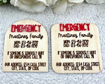 Personalized Emergency Contact Magnet: Wooden Safety Information for Caregivers