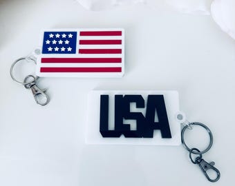 USA Flag Acrylic Keychain | 3D Layered Patriotic Design, Military Gift