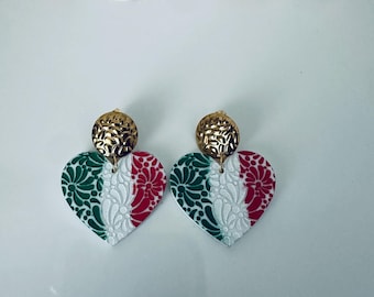 Handmade Talavera Heart Earrings | Mexican Azulejo Acrylic Jewelry