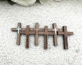 Engraved Walnut Wood Pocket Cross: Faith Gift, Baptism Keepsake