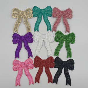 Custom Embroidered Side Bow Patch| Iron On| Side Bow Applique| Glitter Side Bow|  Embroidered Side Bow| Coquette Side Bow| Patches