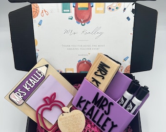 Personalized Teacher Gift Set, Bundle Gift, Magnetic Eraser Holder, Notepad, Handmade