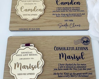 Personalized Nice List Award | Official Medal & Certificate (Wood/Acrylic)