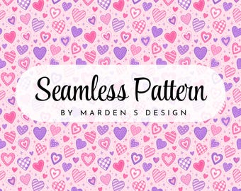 Valentine Heart Digital Paper, Pink Purple Retro Pattern (Digital Download)