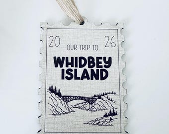 Whidbey Island Stamp Ornament | Deception Pass Keepsake | Washington Travel Wood Ornament