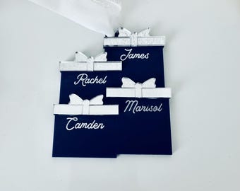 Personalized Family Name Ornament | Stacked Gift Boxes, Acrylic Keepsake (1-10 Names)