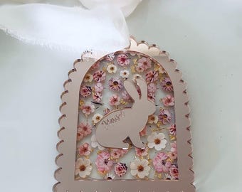 Personalized Floral Bunny Easter Basket Tag | Custom Name Ornament, Spring Keepsake