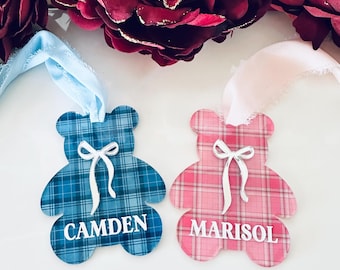 Custom Tartan Teddy Bear Ornament |Child’s Name Ornament |Keepsake Gift for Baby & Kids