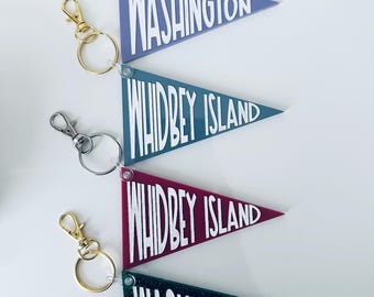 Personalized Pennant Keychain | Custom City State Souvenir | Acrylic Travel Accessory