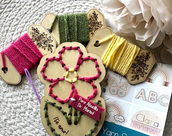 Personalized Flower Embroidery Kit: Kids DIY Yarn Sewing Craft