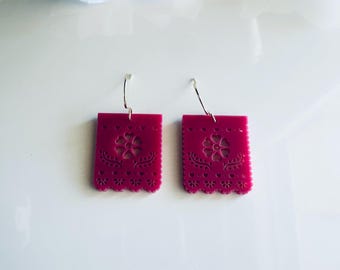 Handmade Papel Picado Acrylic Earrings | Mexican Fiesta Jewelry