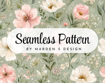 Watercolor Floral Digital Paper | Pink Sage Green Cottagecore Pattern (Digital Download)