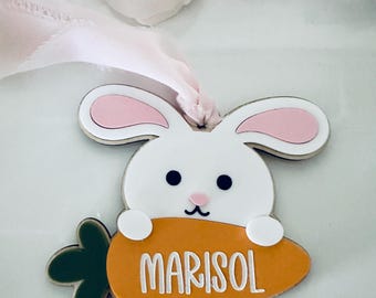 Personalized Easter Bunny Name Tag | Layered Acrylic Carrot Ornament