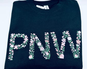 PNW Floral Embroidery Fleece Sweater - Bella + Canva Pacific Northwest Sweatshirt